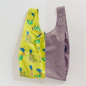 NWT 2x Two Standard Baggu Yellow Marge Simpson and Lavender Trippy Checker